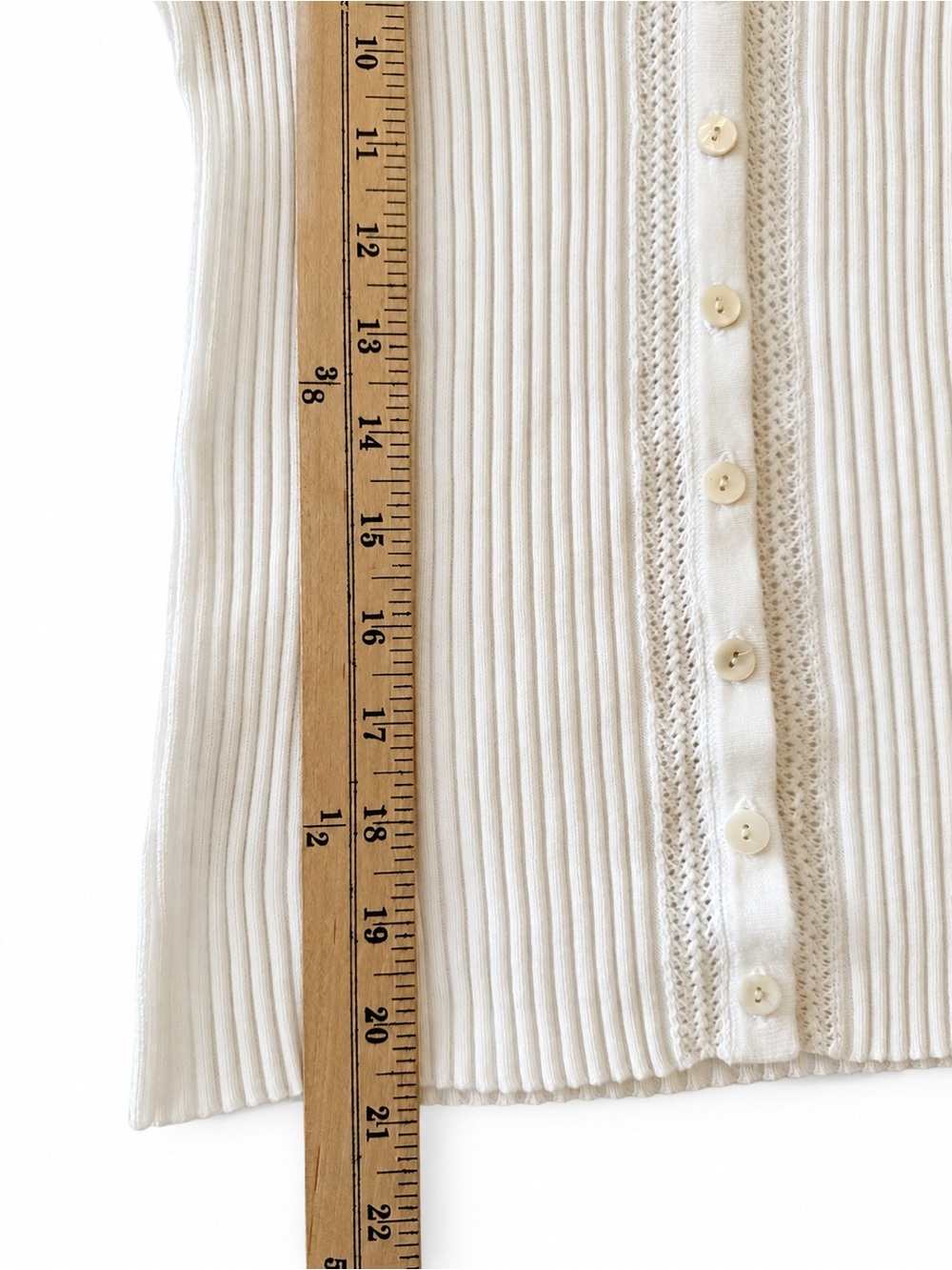 Laura Ashley 100% Cotton Ribbed Short Sleeve Cardigan Top Ivory Minimalist 90s M - Picture 7 of 7
